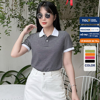 Áo Thun polo nữ TOLI sọc kẻ ngang phối cổ, form vừa ôm nhẹ, vải Cotton mềm mịn PLP-86