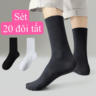 Sét 20 đôi Tất cổ cao nam nữ set tất dài 20 đôi tất dệt kim co dãn 4 chiều