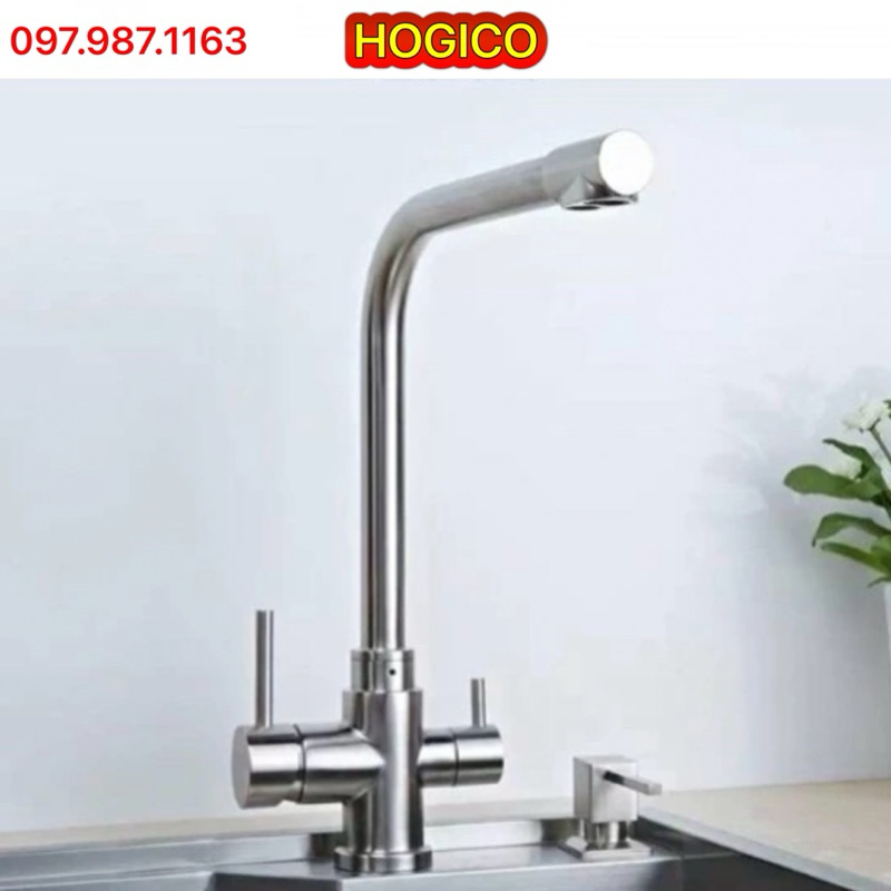 Vòi chậu rửa bát 3 đường nước nóng lạnh INOX 304 cao cấp