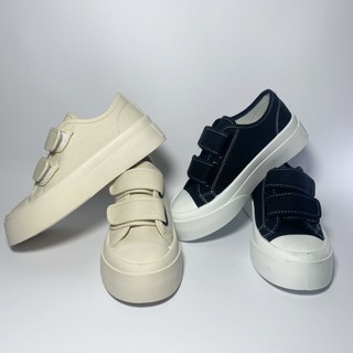 Giày lười nữ thể thao hai quai dán ngang chất liệu canvas cao 4cm