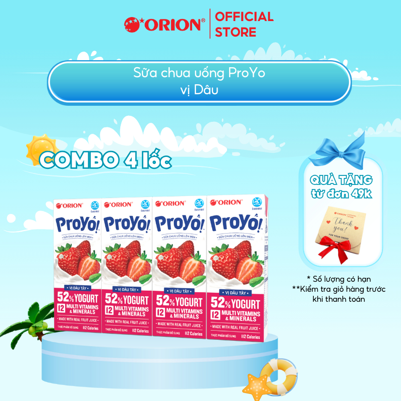 COMBO 4 Lốc 4 hộp Sữa Chua Uống ORION ProYo vị Dâu Tây 180ML