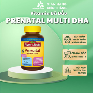Olivepharma Chính Hãng - Vitamin Bà Bầu Nature Made Prenatal Multi DHA 200mg cho bé thông minh, khoẻ mạnh, 100-150v, USA