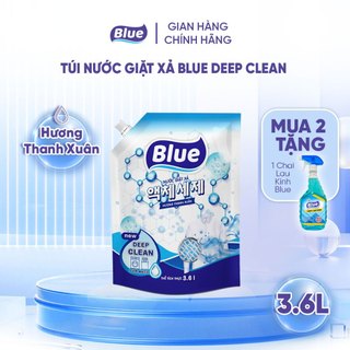 Nước Giặt Hàn Quốc Blue Deep Clean Hương Thanh Xuân Túi 2.1L và 3.6L - Phù hợp Mọi loại Máy Giặt - Tặng Nước Lau Sàn
