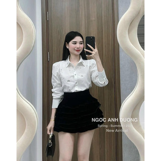 Áo sơ mi nữ đính đá thêu tay - áo sơ mi trắng đính đá dài tay