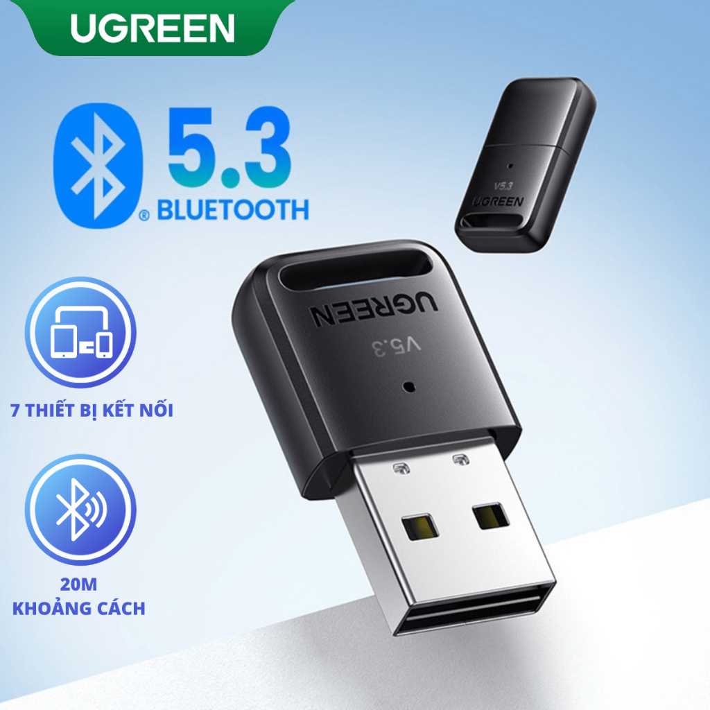 USB Bluetooth 5.3 Ugreen (7 thiết bị cùng lúc, khoảng cách 20m, ADR bảo mật) 90225 CM591 Chính hãng Ugreen