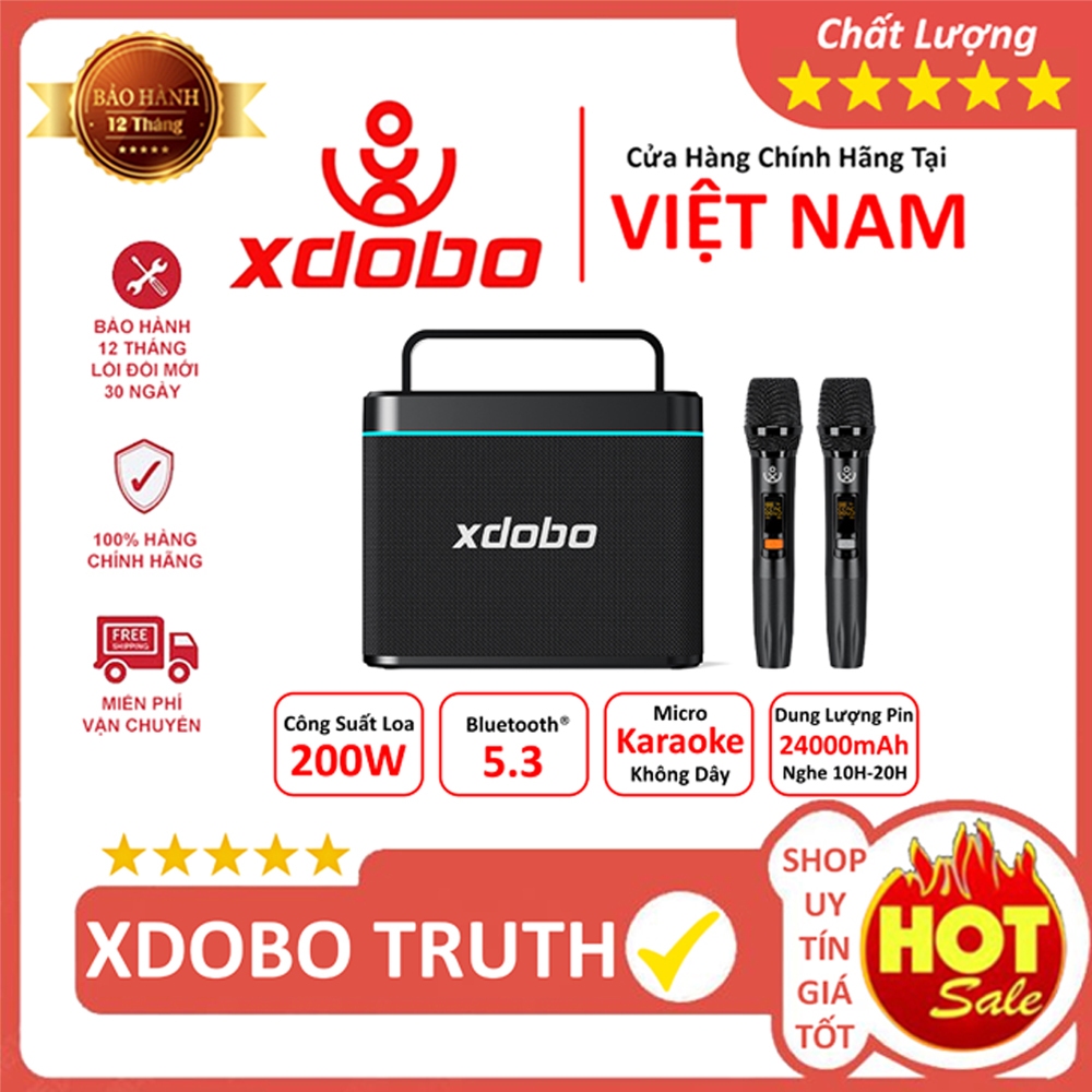 Loa Karaoke Bluetooth 5.3 XDOBO TRUTH Công Suất 200W, Chống Nước IPX5, Hỗ Trợ Hát Karaoke, Thẻ TF, USB, Jack AUX 6.5mm