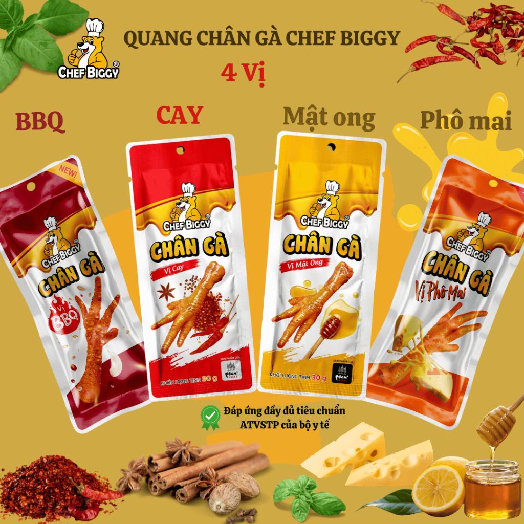 Giá Sỉ Thùng 100 Chiếc Chân Gà CHEF BIGGY Loại To 42 gram Chính Hãng Hàng Việt Nam