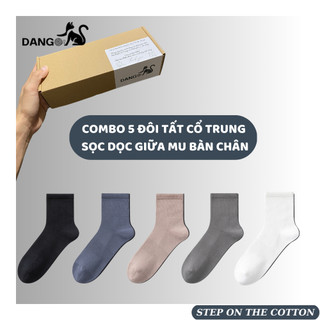 Combo 5 đôi Tất vớ nam cổ trung sọc dọc giữa mu bàn chân cotton nguyên chất Dango 944