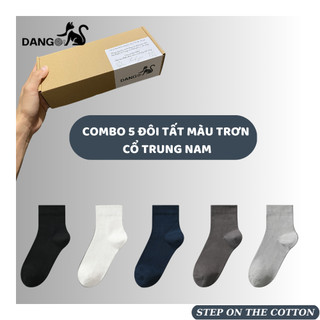 Combo 5 đôi tất/ vớ nam cổ trung màu trơn cotton nguyên chất siêu mềm mịn thoáng khí