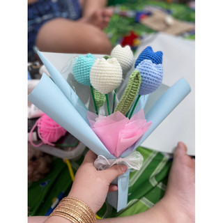 bó hoa tulip len milk cotton