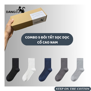 Combo 5 đôi tất/ vớ nam sọc dọc cổ cao 100% cotton cao cấp nhuộm màu thực vật
