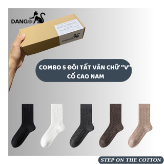 Combo 5 đôi tất/ vớ nam cổ cao cao cấp vân chữ V cotton nguyên chất AA+ dày dặn