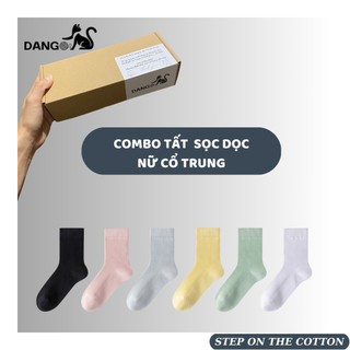 Combo 5 đôi tất/ vớ nữ cổ trung sọc dọc 100% cotton màu trơn siêu mềm mịn thoáng khí