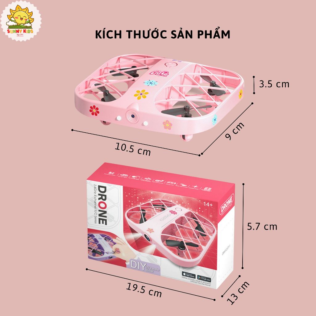 Drone Camera 4K H107 Màu Hồng cá tính, Sticker dễ thương, Đồ chơi Máy bay Điều khiển từ xa dành cho con gái - Sunny Kids | BigBuy360 - bigbuy360.vn
