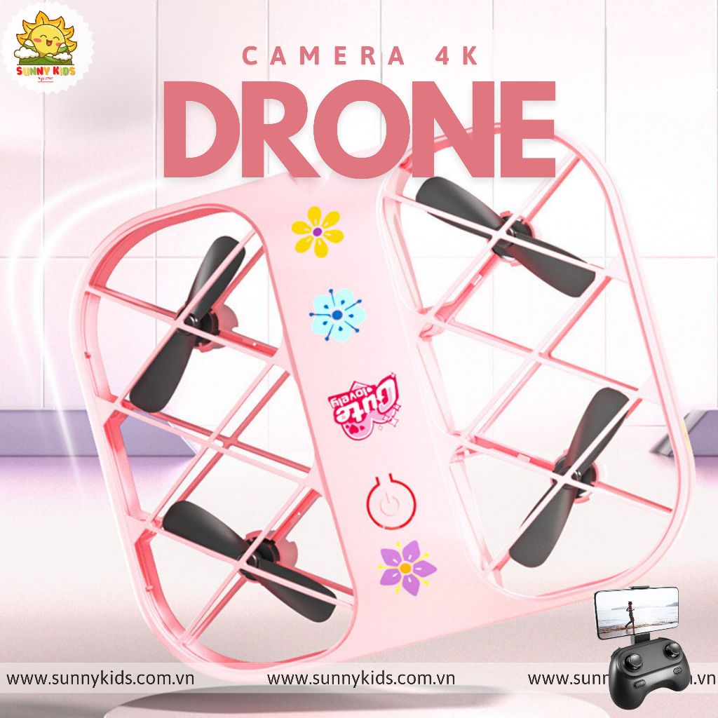 Drone Camera 4K H107 Màu Hồng cá tính, Sticker dễ thương, Đồ chơi Máy bay Điều khiển từ xa dành cho con gái - Sunny Kids