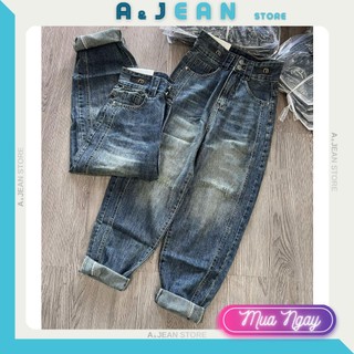Quần jean baggy 2 nút dọc thêu họa tiết phối sườn kiểu | a&jean store