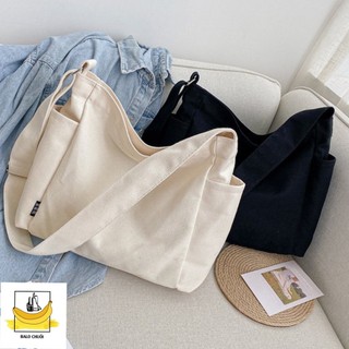 Túi tote đeo chéo canvas vừa a4 2 hộp nam nữ đi học đi chơi
