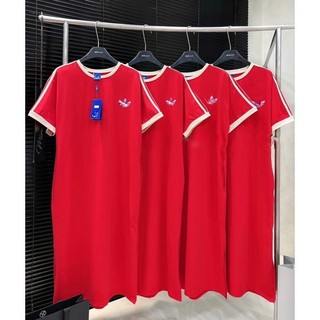 Váy das trơn , đầm suông hoạ tiết sọc tay dáng dài màu đỏ chất thun cotton co dãn thời trang