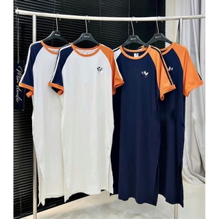 Váy das trơn , đầm suông phối tay cam sọc dáng rộng chất thun cotton co dãn thời trang