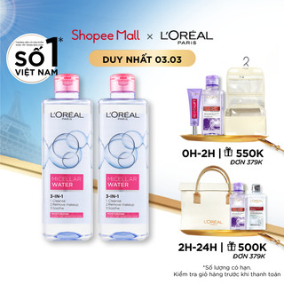  Bộ 2 nước tẩy trang dưỡng ẩm mượt da 3in1 L'Oreal Paris Micellar Water