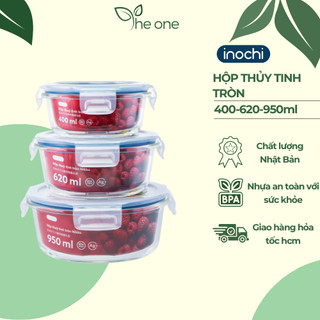 Hộp thủy tinh tròn inochi cao cấp, chịu nhiệt độ cao, an toàn lò vi sóng, máy rửa bát, nắp có lỗ thoát hơi