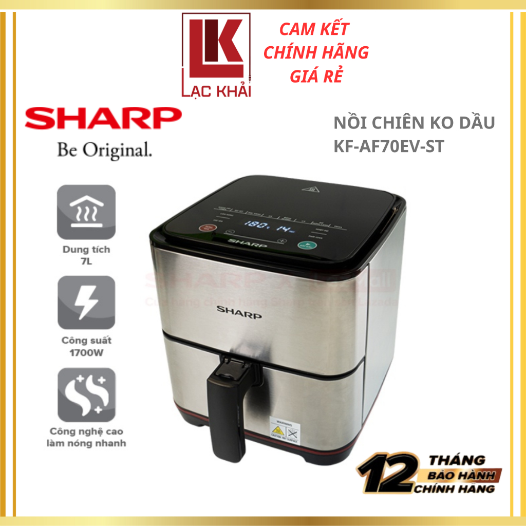 Nồi Chiên Không Dầu Sharp KF-AF70EV-ST 7 lít, Chống Dính - Hàng chính hãng - Bảo hành 12 tháng