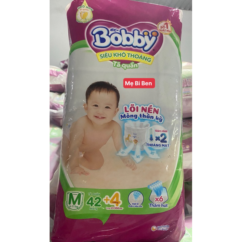 [Tặng 4 Miếng Mẫu mới] Tã Quần Bobby Đệm Thấm Lưng Mồ Hôi size M42+4 miếng