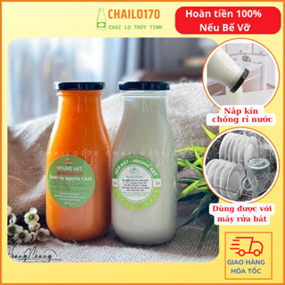 Chai Thủy Tinh Đựng Sữa Hạt, Nước Ép, Trà Sữa - Nắp Thiếc, Nắp Nhôm, Nắp Nhựa 200ml, 250ml, 330ml, 500ml,1Lít Chailo170