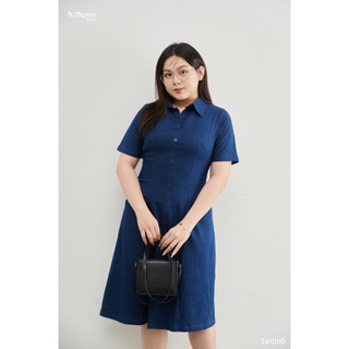 Đầm sơ mi bò giấy nẹp giả dáng dài BIGSIZE (55kg đến 95kg) - 	24YD110 - [BU Bigsize Young]