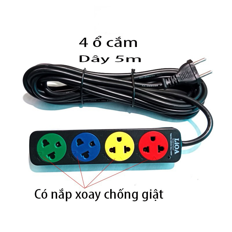 Ổ Cắm Điện LIOA 4 Ổ 3 Chấu Dây 5m