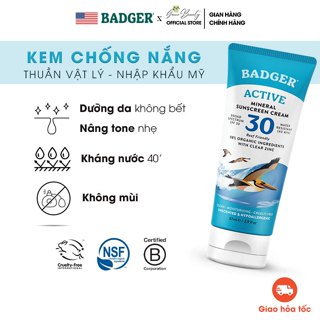 Kem Chống Nắng BADGER Thuần Vật Lý Phổ Rộng, An Toàn Mẹ Bầu SPF30 Active Mineral Sunscreen 87ml