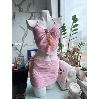  Set bikini 3 mảnh màu hồng phấn, tôn eo