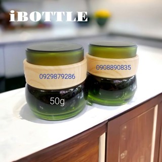 Chai lọ sang chiết mỹ phẩm - Hủ thủy tinh xanh lá nắp viền giả gỗ 50g