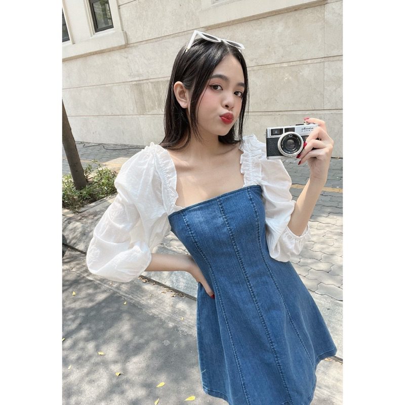 VÁY BÒ PHỐI TAY SƠ MI PHONG CÁCH HÀN QUỐC