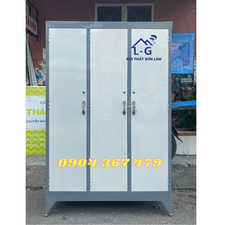 Tủ sắt 3 cánh màu xám ghi không gương - tủ quần áo cao 1m8 ngang 1m2 màu xám ghi