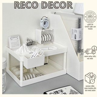 Kệ nhựa để bàn 2 tầng mini trắng muji gọn gàng decor bàn học