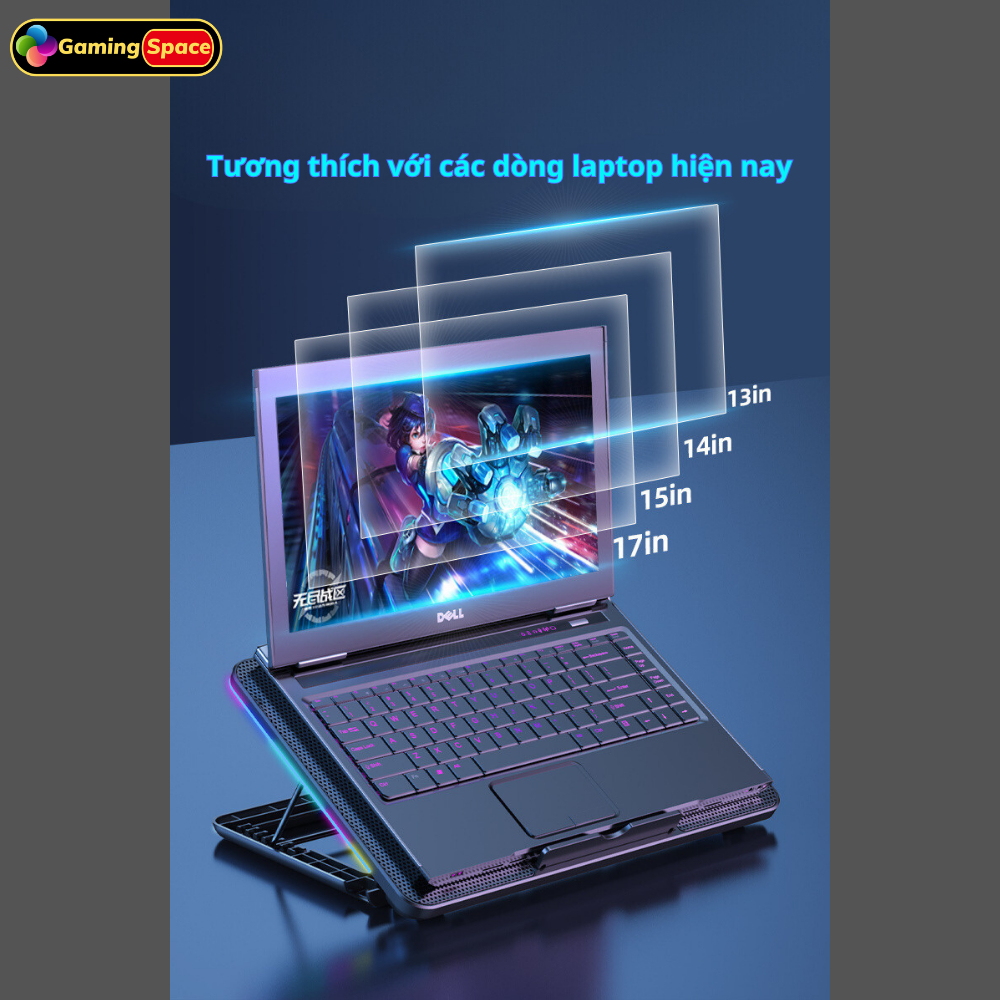 Đế Tản Nhiệt Laptop gaming, Tản Nhiệt Laptop Máy Tính A9 Led viền RGB, đế tản nhiệt cho laptop 13 inch đến 17 inch