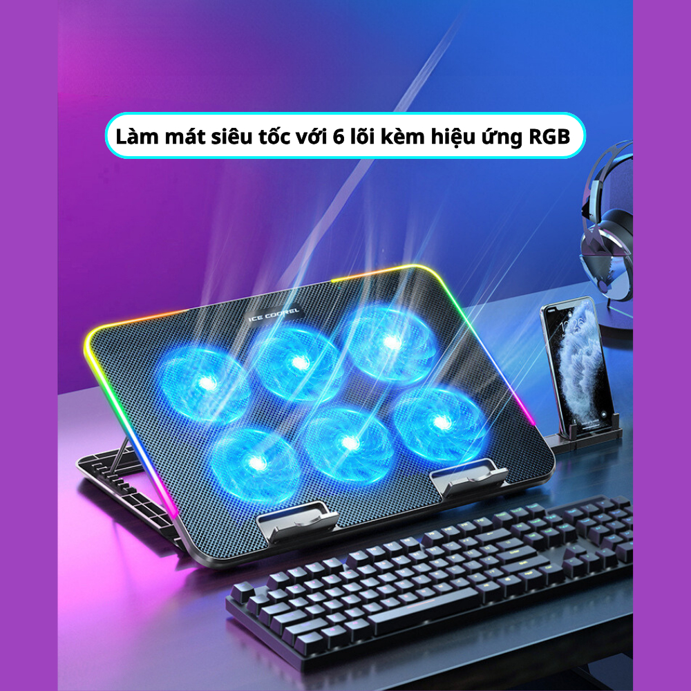 Đế Tản Nhiệt Laptop gaming, Tản Nhiệt Laptop Máy Tính A9 Led viền RGB, đế tản nhiệt cho laptop 13 inch đến 17 inch