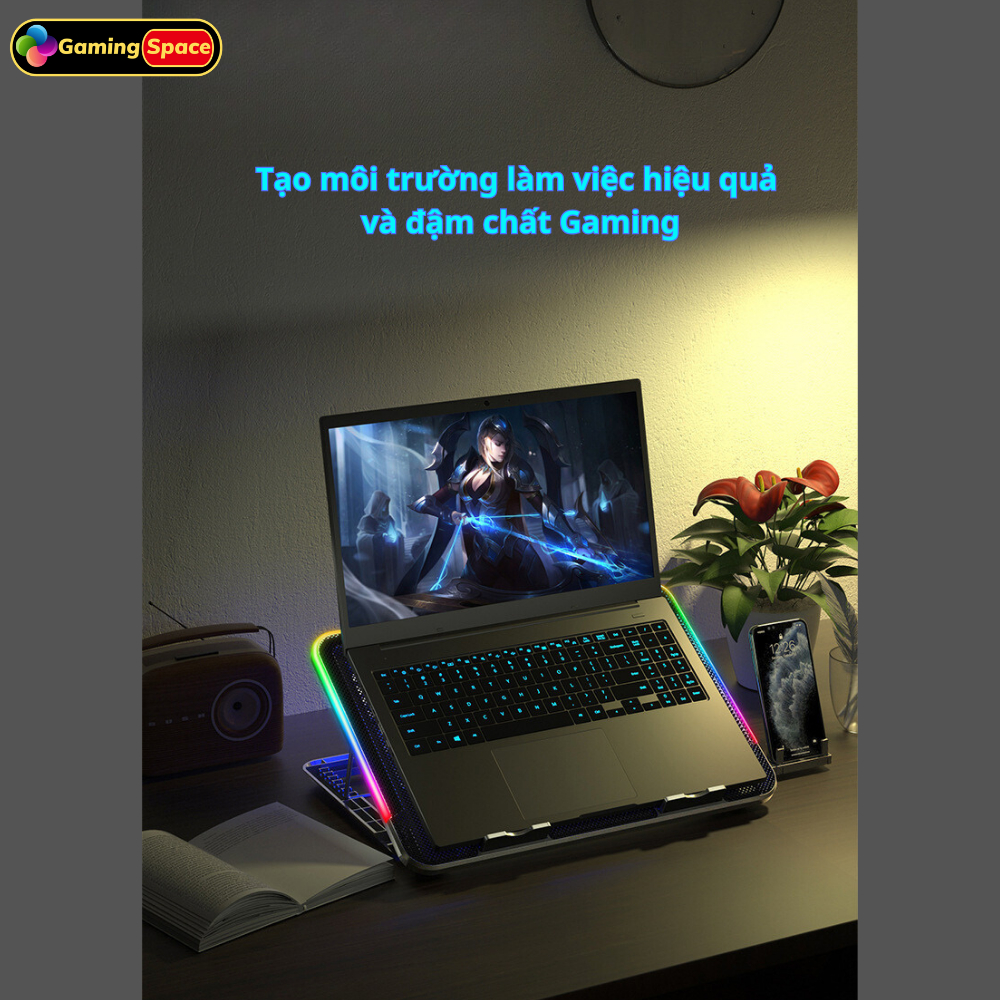 Đế Tản Nhiệt Laptop gaming, Tản Nhiệt Laptop Máy Tính A9 Led viền RGB, đế tản nhiệt cho laptop 13 inch đến 17 inch