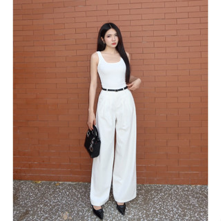 Quần Linen nữ ống suông HHVINTAGE kiểu lưng cao ống rộng móc ngang chất Linen bột dày dặn A16