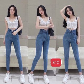 Quần jeans nữ rách , quần jean nữ lưng cao ôm dáng , quần cạp cao chất denim co giãn T-Fashion Shop