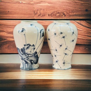 Bình gốm bát tràng cao cấp, lu gốm men rạn cao 31cm, bình gốm gải cổ