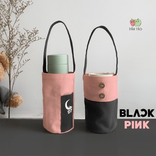 Túi đựng bình giữ nhiệt DT x BlackPink, túi vải canvas đựng ly cốc size 750ml 450ml 600ml 500ml, vintage hồng đen area
