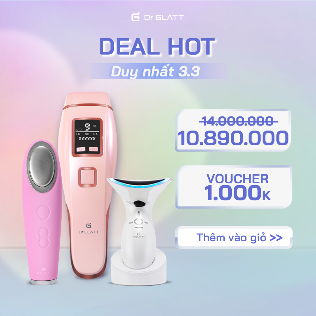 Set máy dưỡng da đa năng - máy triệt lông mini & trị mụn, máy rửa mặt & tẩy trang, máy massage mặt & nâng cơ DR GLATT