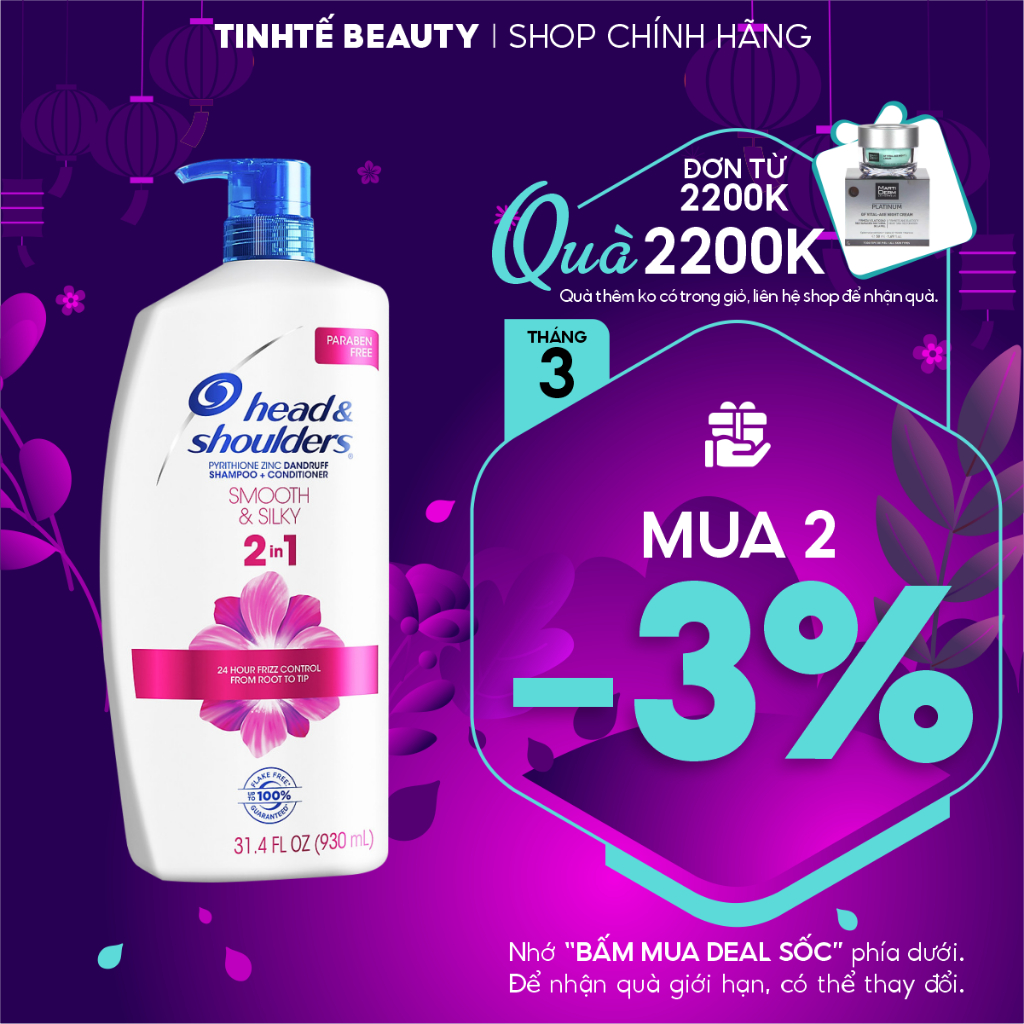 Dầu gội xả 2in1 Head&Shoulders 813ml chính hãng Mỹ sạch sâu dưỡng ẩm giúp tóc suôn mượt nhiều mùi hương