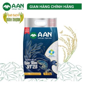 Gạo st25 lúa tôm a an túi 5kg - gạo dẻo nhiều, thơm, mềm, ngọt, cơm không khô khi để nguội