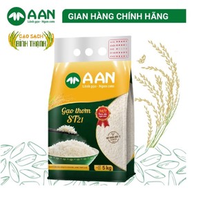 Gạo ST21 A AN Túi 5Kg - Đặc sản Sóc Trăng - Thơm hoa lài nhẹ, cơm ngọt, rất dẻo, để nguội vẫn mềm