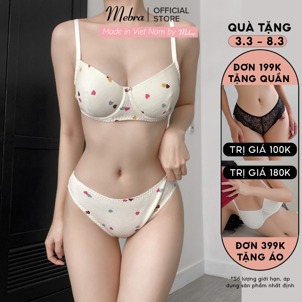 Bộ đồ lót ren nữ cotton có gọng nâng mút mỏng lắp rời quần nửa mông trẻ trung gợi cảm mát mẻ cao cấp Mebra