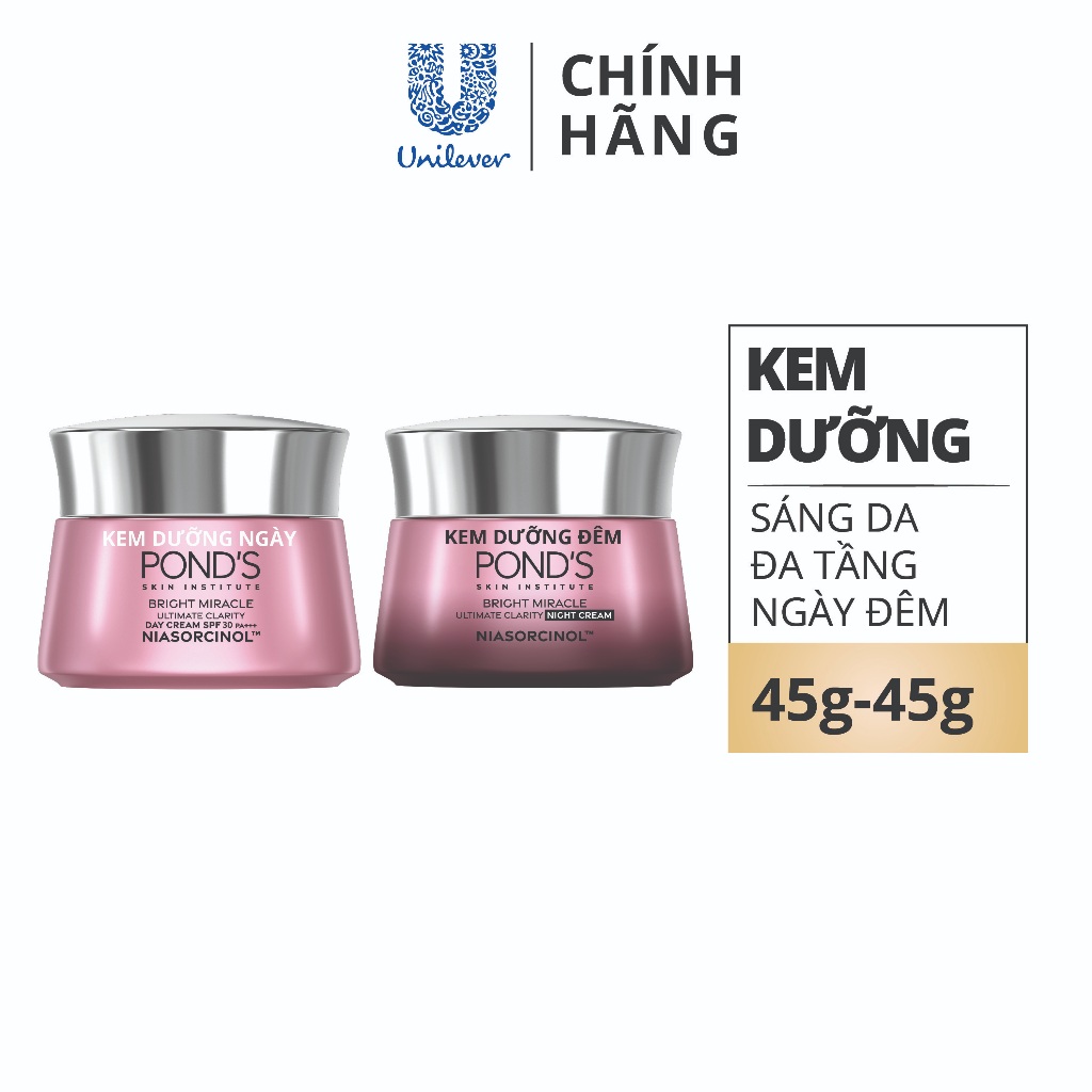 [Combo] Bộ 2 Kem dưỡng sáng da đa tầng ngày & đêm Pond's Bright Miracle mờ thâm sạm với 50X Niasorcinol 45G+45G | BigBuy360 - bigbuy360.vn