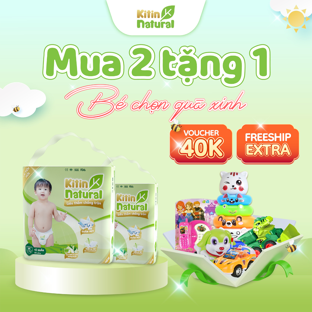 [DEAL HOT] MUA 2 TẶNG 1 - Combo 2 bịch Kitin Natural tã quần kháng khuẩn, chống hăm